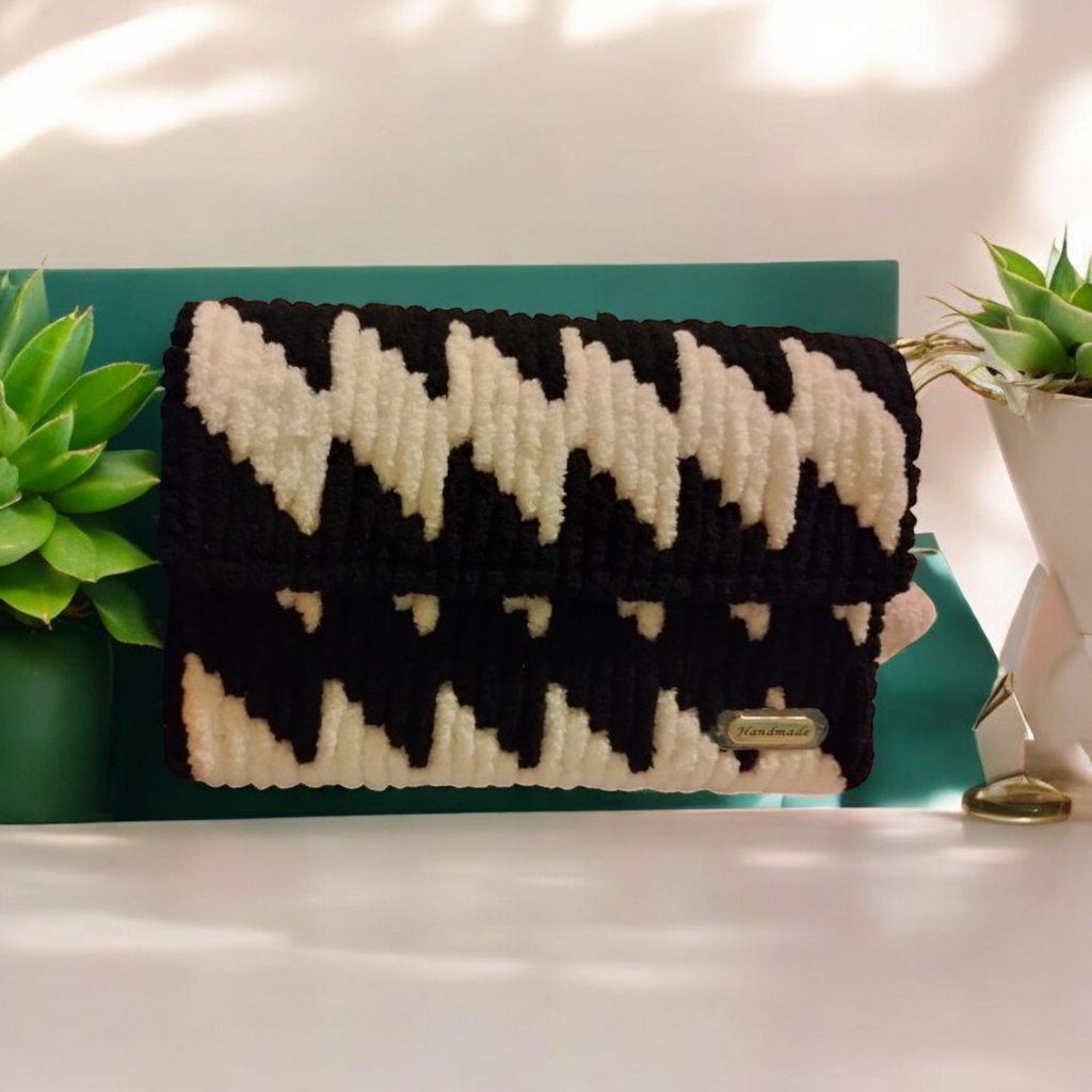 Mini sac en canevas fait main  - Noir & Blanc